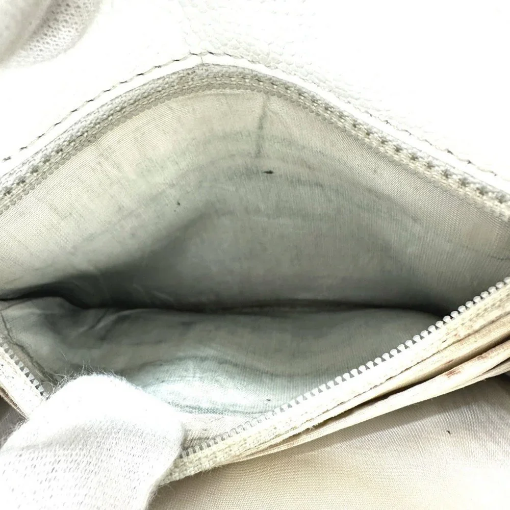 CHANEL Authentic White Caviar Leather Logo Wallet